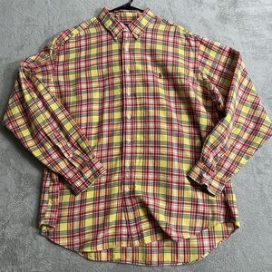 Vintage Polo Ralph Lauren Flannel Shirt Mens XXL Yellow Red Plaid Classic Fit